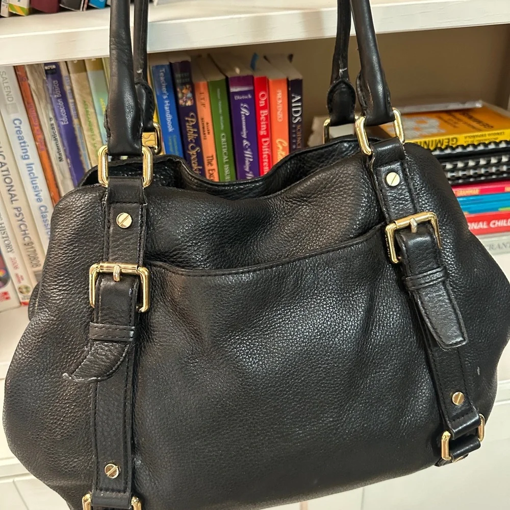 Michael Kors Black Leather Satchel with Gold Hardware